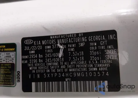 2021 Kia Telluride Ex from USA, damaged, VIN 5XYP34HC9MG103574